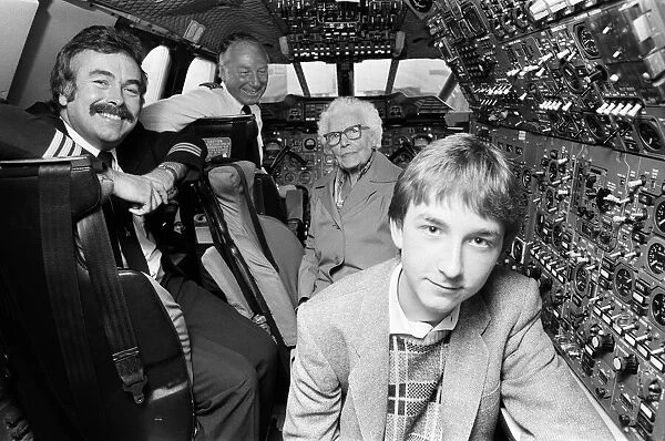 Concorde passengers pictured in the cockpit. 2nd April 1986