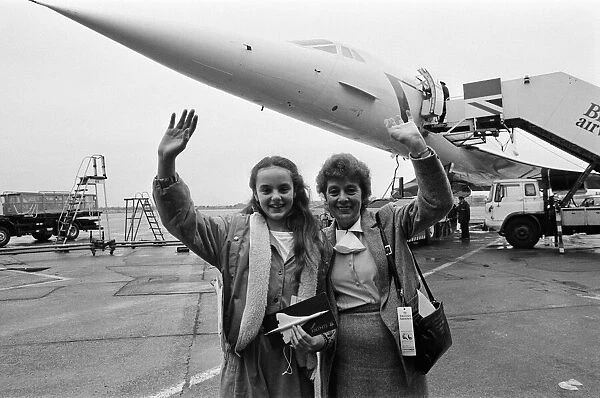 Concorde passengers standing in front of a Concorde. 2nd April 1986