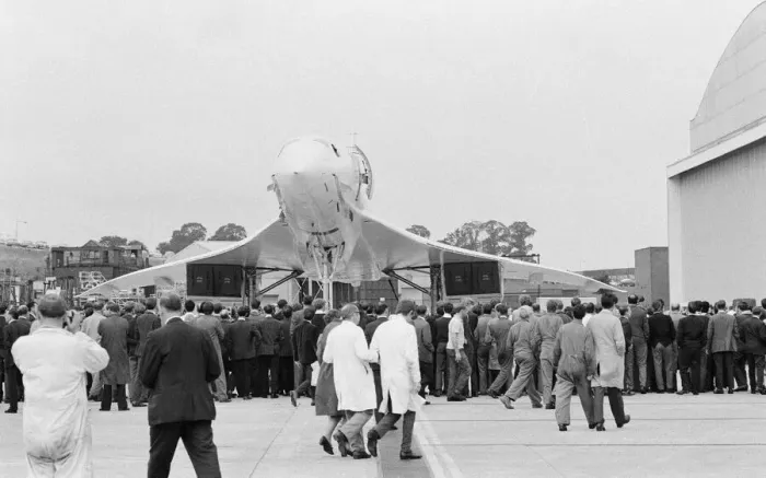 Framed Print : Concorde prototype 002 makes its first official public appearance in the UK as it is