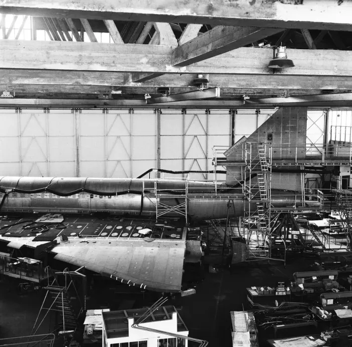 Framed Print : Concorde Prototype 2. being bult in the Brabazon hanger at B. A. C Filton Bristol Framed Print : Concorde Prototype 2. being bult in the Brabazon hanger at B. A. C Filton Bristol