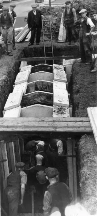 Framed Print : A concrete air raid shelter being constructed in Saville Place, Newcastle Framed Print : A concrete air raid shelter being constructed in Saville Place, Newcastle