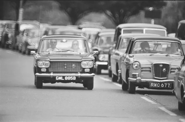 Framed Print : Congestion in South London shot for 1964 traffic feature for Daily Herald