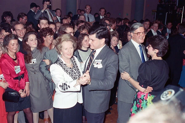 The Conservative Party Conference, Blackpool. Prime Minister Margaret Thatcher dancing