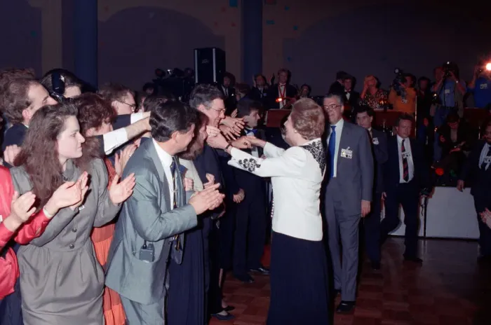 Framed Print : The Conservative Party Conference, Blackpool. Prime Minister Margaret Thatcher shaking Framed Print : The Conservative Party Conference, Blackpool. Prime Minister Margaret Thatcher shaking