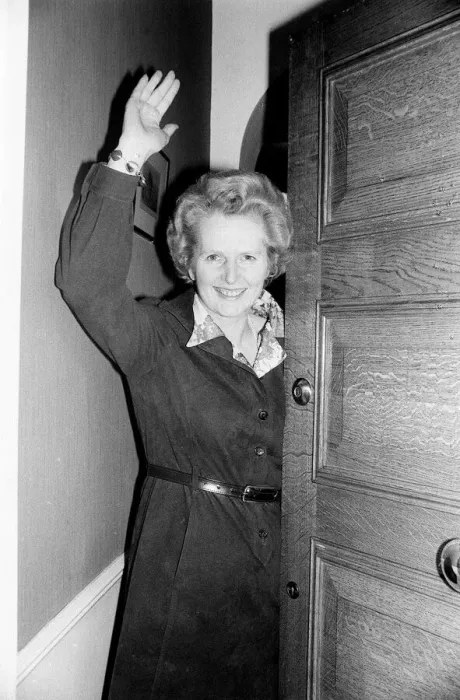 Framed Print : Conservative politician Margaret Thatcher waves at the front door of her home May Framed Print : Conservative politician Margaret Thatcher waves at the front door of her home May