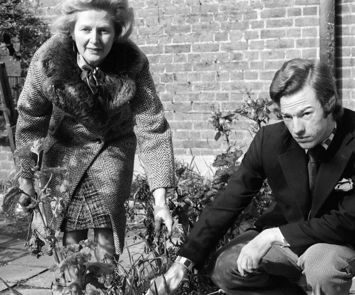 Framed Print : Conservative politician Margaret Thatcher working in the Front garden of her London Home Framed Print : Conservative politician Margaret Thatcher working in the Front garden of her London Home