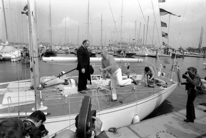 Framed Print : Former Conservative Prime Minister Edward Heath at launching of a new yacht Framed Print : Former Conservative Prime Minister Edward Heath at launching of a new yacht