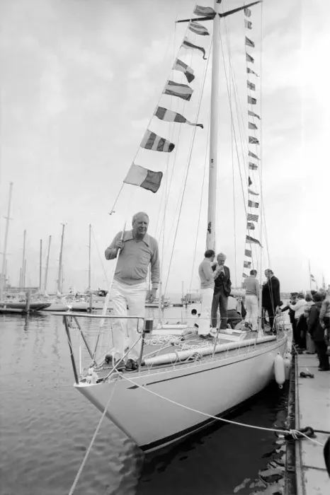 Framed Print : Former Conservative Prime Minister Edward Heath at launching of a new yacht