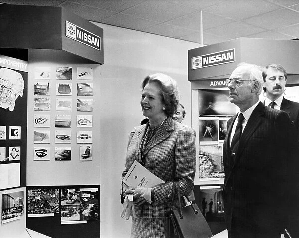 Conservative Prime Minister Margaret Thatcher, and husband Dennis at the Nissan plant in