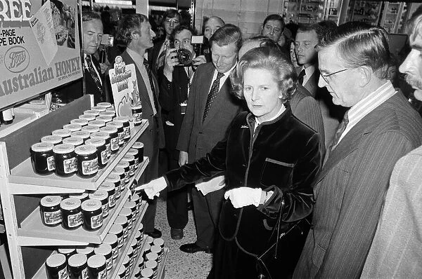 Conservative Prime Minister, Margaret Thatcher, pictured in a Boots store during a visit