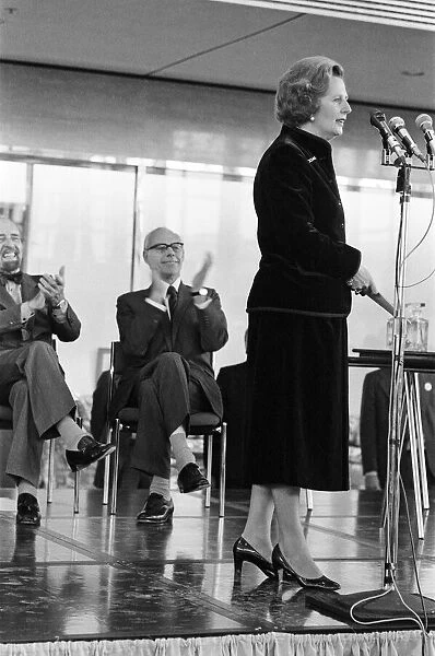 Conservative Prime Minister, Margaret Thatcher, pictured speaking during a visit to