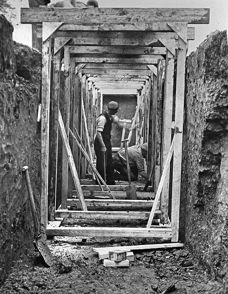 Construction of air raid shelters in Birkenhead Park. 24th September 1938
