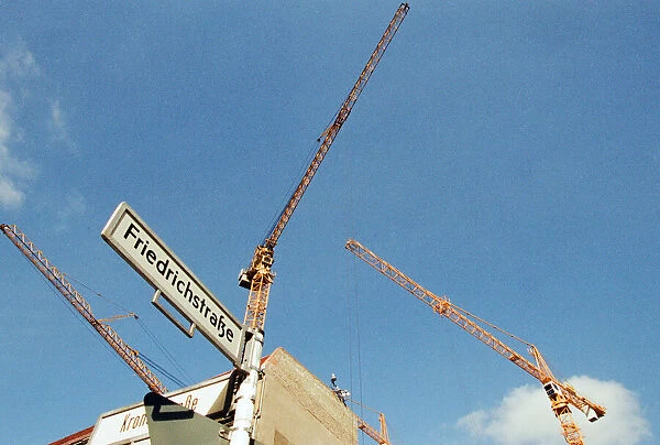 Construction Cranes over skyline, central Berlin, Germany, 7th April 1995
