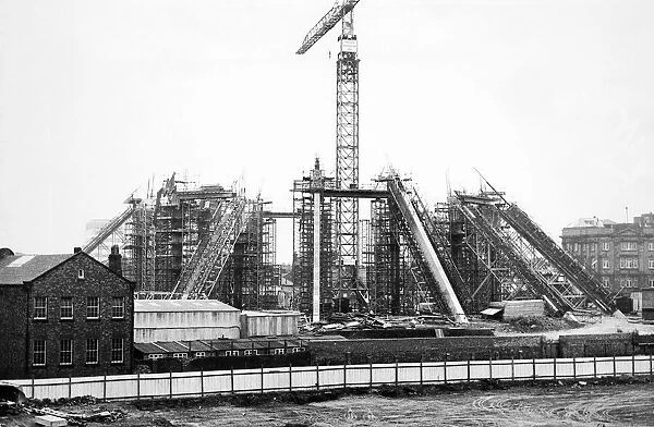 Construction of Liverpool Metropolitan Cathedral, showing the use of steel and concrete