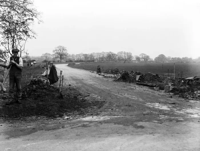 Framed Print : Construction of a new road off of Long Lane signals the beginning of a new housing Framed Print : Construction of a new road off of Long Lane signals the beginning of a new housing