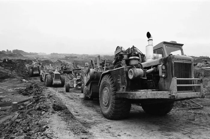 Framed Print : Construction of Parkway, Teesside. 1973