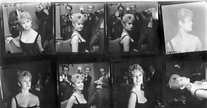Framed Print : Contact sheet of French film actress Brigitte Bardot. November 1956