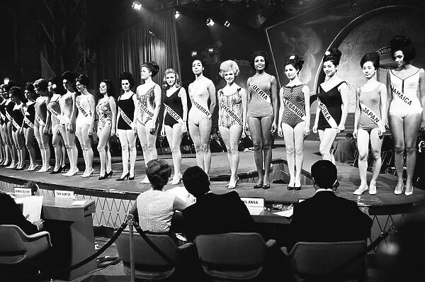 Contestants for Miss World 1964 Beauty Competition, pictured wearing swimwear during