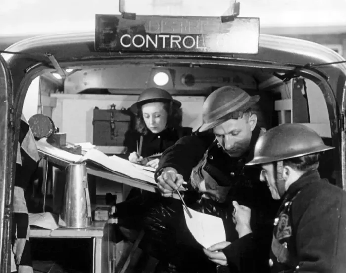 Framed Print : A control car in action used by the National fire Service during the blitz in the Second Framed Print : A control car in action used by the National fire Service during the blitz in the Second