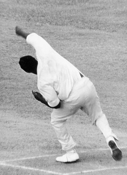 Controversial bowling action of West Indian cricketer Charlie Griffith who toured England
