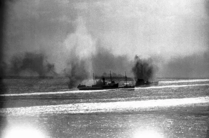Framed Print : Convoy being bombed in the straits of Dover In 1940 the German Luftwaffe started to