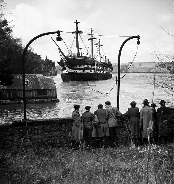 The Conway (Cadet Ship) goes aground near the Meniai Bridge