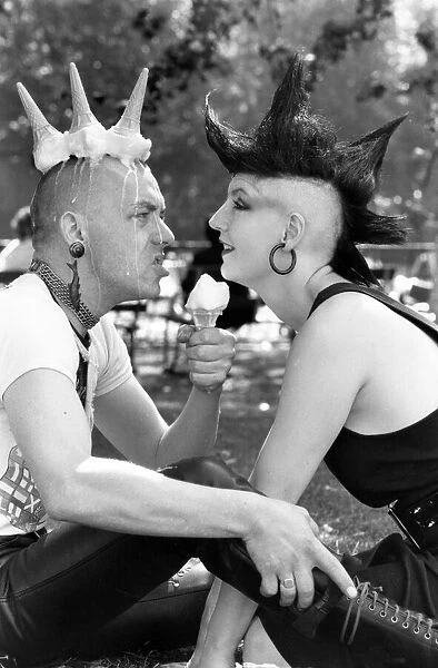 How to keep cool and still have a head for fashion. Punk Tony Carlin with his ice cream