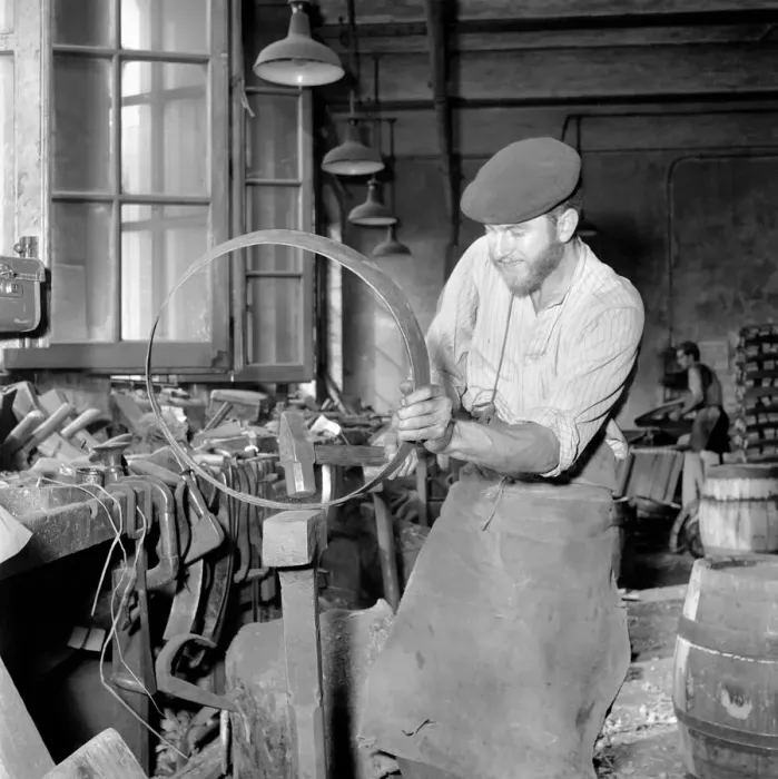 Framed Print : Coopers making beer barrels at the Whitbread brewery. October 1958