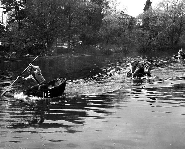 Coracle Racing - In readiness for a TV transmission, these coracle fishermen from