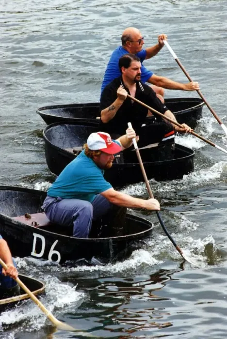 Framed Print : Coracle racing - The tradition of coracle racing returned to the Tywi at the weekend - as