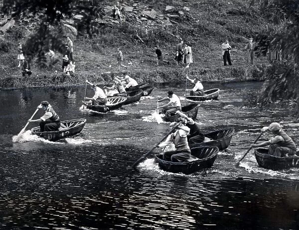 Coracle Racing, somewhere in Wales. 28th August 1953