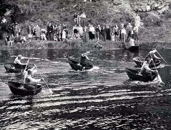 Coracle racing, some where in Wales. 28th August 1953