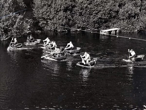 Coracle racing, somewhere in Wales. 28th August 1953