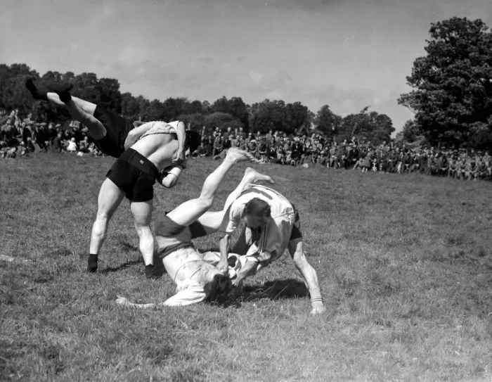 Framed Print : Cornish wrestling at Wadebridge, 1946 Framed Print : Cornish wrestling at Wadebridge, 1946