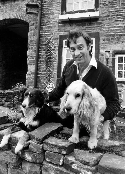 Coronation street actor Ernst Walder pictured with his two dogs left, Chico and right