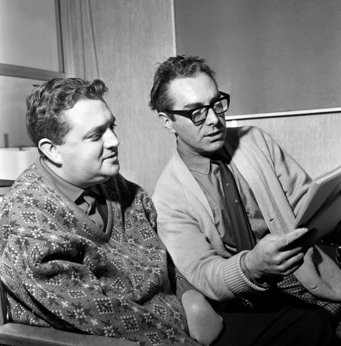 Framed Print : Coronation Street scriptwriters Harry Driver and Vince Powell. 16th November 1966 Framed Print : Coronation Street scriptwriters Harry Driver and Vince Powell. 16th November 1966