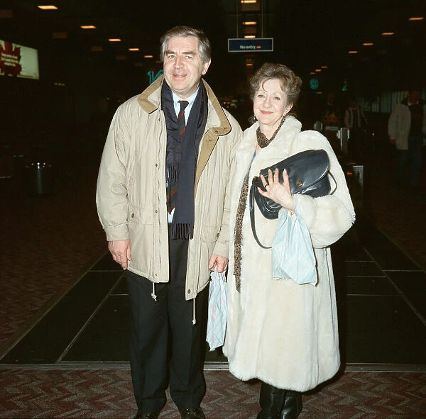 Coronation Streets Thelma Barlow and Peter Baldwin at Heathrow Airport