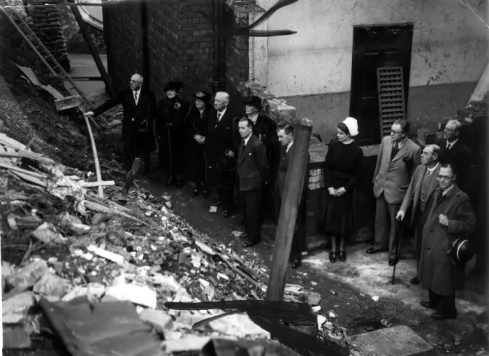 Framed Print : Council and medical staff inspect the damage to Bristols Children Framed Print : Council and medical staff inspect the damage to Bristols Children