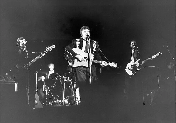 Country and Western singer Johnny Cash performing at Bents Park, South Shields in 1987