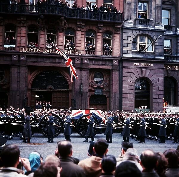 Courtege of Winston Churchill pass along the Strand 1965 during the funeral of