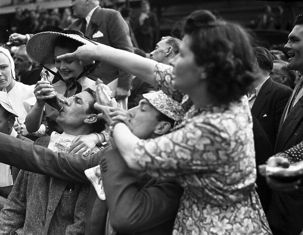 Covent Garden Flower Show 12th June 1951 Drinking competition at the Covent Garden