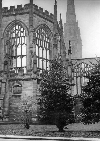 Coventry Cathedral ruins, taken from the outside of the cathedral. 20th July 1945