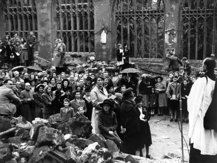 Framed Print : Coventry Cathedral was visited by thousands of people on VE Day Framed Print : Coventry Cathedral was visited by thousands of people on VE Day
