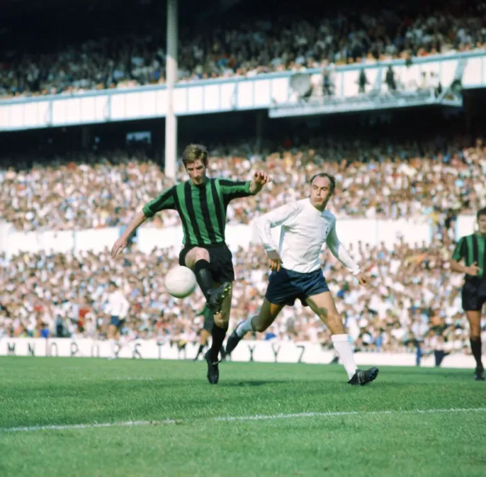 Framed Print : Coventry City footballer Geoff Strong in action with Alan Gilzean of Tottenham Hotspur