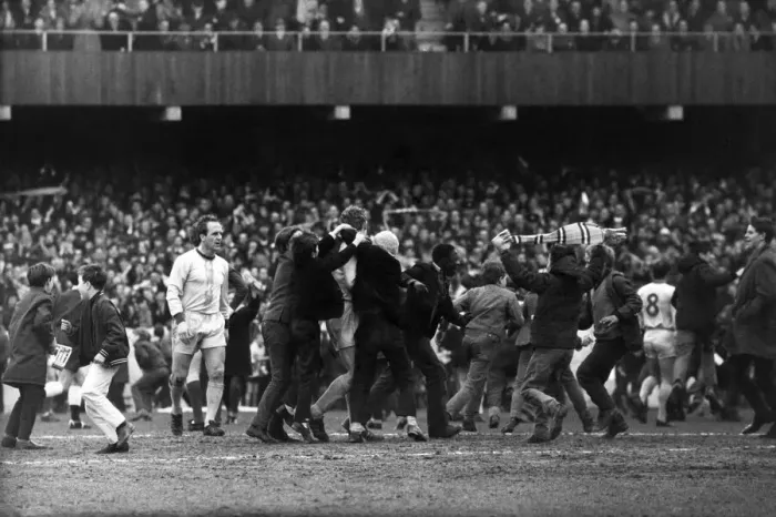 Framed Print : Coventry v. Manchester United: Scene after Coventrys 1st Goal. March 1968 P005560 Framed Print : Coventry v. Manchester United: Scene after Coventrys 1st Goal. March 1968 P005560