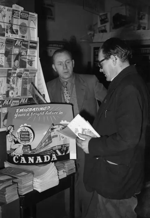 Framed Print : Coventry worker considering emigration to Canada circa 1955