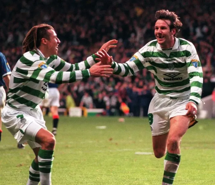 Framed Print : Craig Burley scores Celtics first goal January 1998 celebrates with Framed Print : Craig Burley scores Celtics first goal January 1998 celebrates with