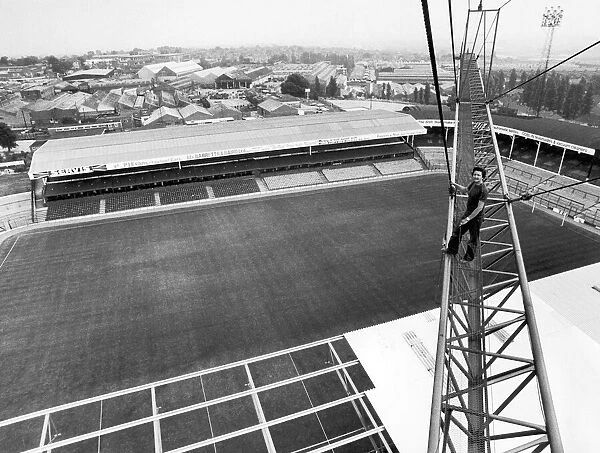 Crane operator Ray Flipper pictured on the jib above the Hawthorns