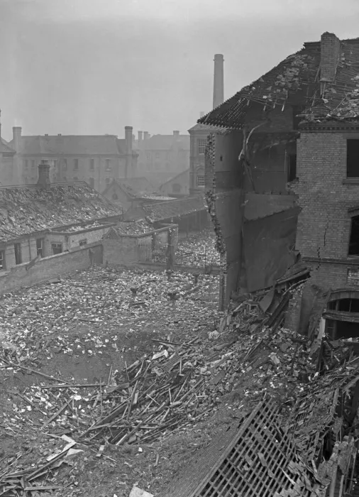 Framed Print : Crater in the courtyard of Erdington House Hospital, which caused substantial damage to Framed Print : Crater in the courtyard of Erdington House Hospital, which caused substantial damage to