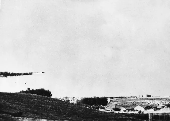 Framed Print : On Crete, the German bombing of the Heraklion aerodrome, near Candia Framed Print : On Crete, the German bombing of the Heraklion aerodrome, near Candia